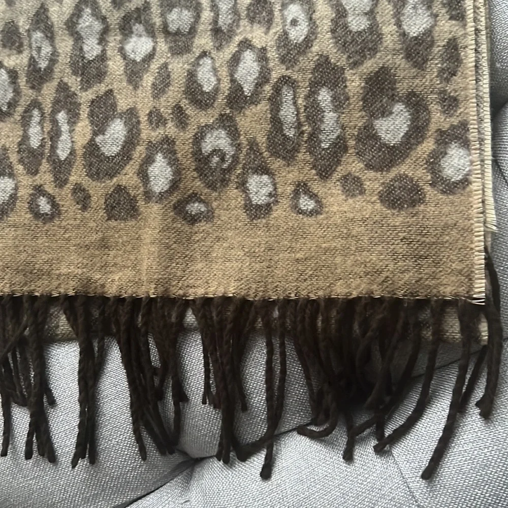 Croft & Barrow Brown Cozy Leopard Print Scarf with Fringe